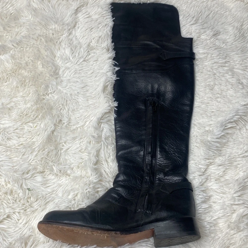 Steve Madden Black Over The Knee Leather Riding Boots Size 6.5